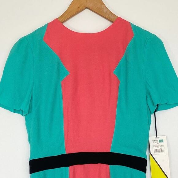 Prabal Gurung for Target Coral & Blue Colorblock Short Sleeve Mini Dress - Picture 3 of 14